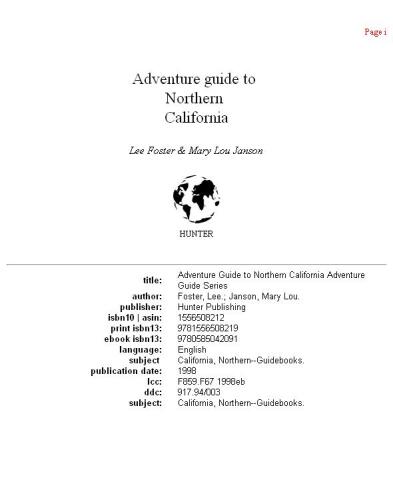 Adventure Guide to Northern California (Hunter Travel Guides)