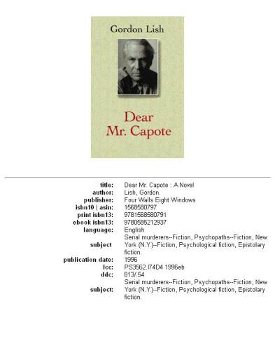 Dear Mr. Capote (Lish, Gordon)