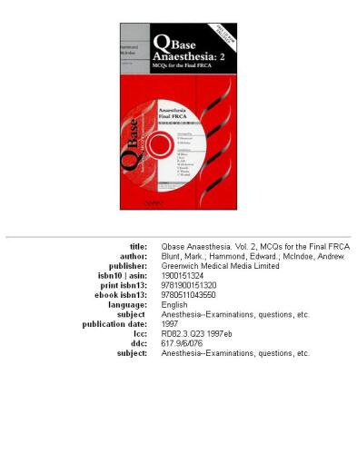 QBase Anaesthesia 2: MCQs for the Final FRCA