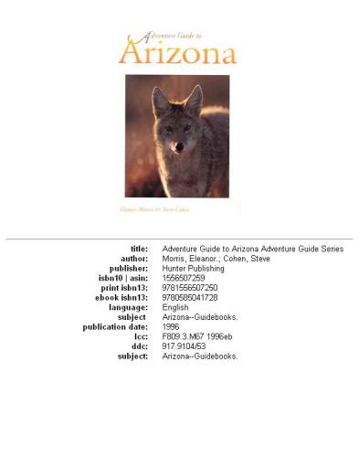 Adventure Guide to Arizona (Hunter Travel Guides)