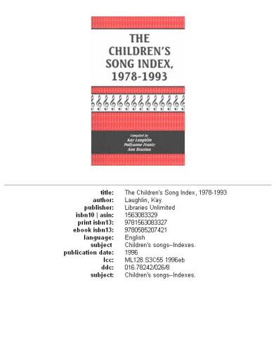 The Children's Song Index, 1978-1993