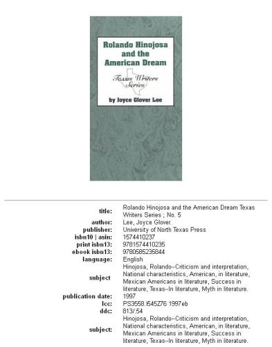 Rolando Hinojosa and the American Dream (Texas Writers Series)