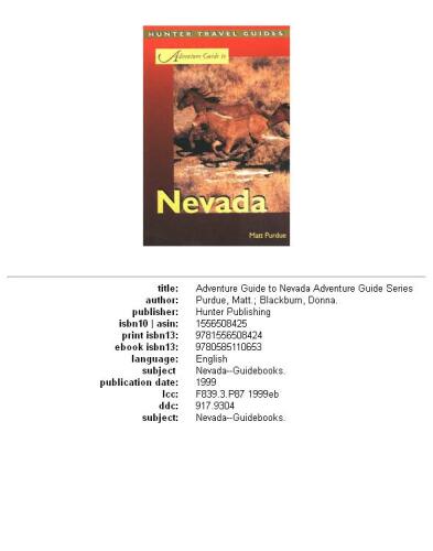 Adventure Guide to Nevada (Hunter Travel Guides)