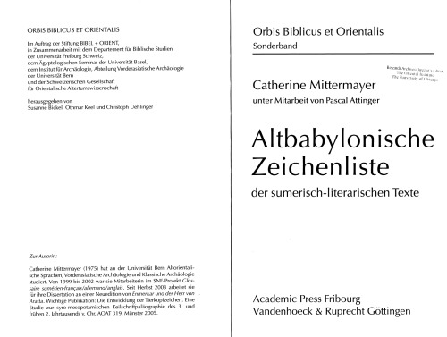 Altbabylonische Zeichenliste: Der sumerisch-literarischen Texte