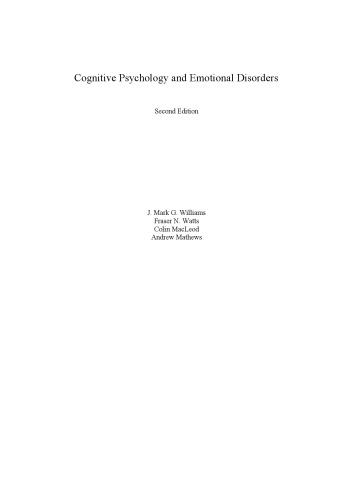 Cognitive Psychology and Emotional Disorders, 2nd Edition