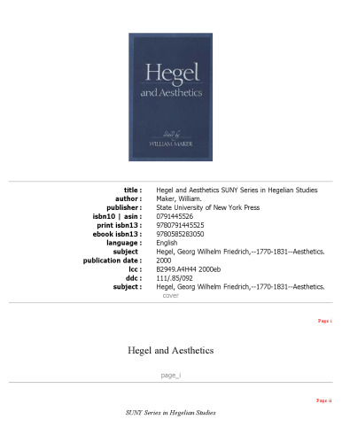 Hegel and Aesthetics