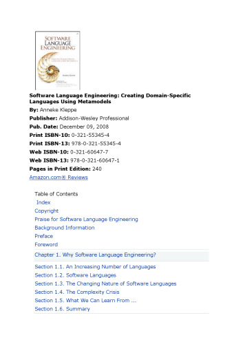 Software Language Engineering: Creating Domain-Specific Languages Using Metamodels