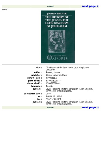 The History of the Jews in the Latin Kingdom of Jerusalem