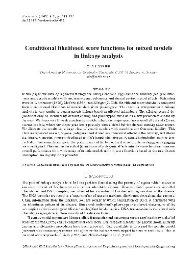 Conditional likelihood score functions for mixed models in linkage analysis