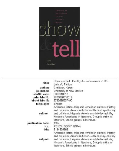 Show and Tell: Identity as Performance in U.S. Latina o Fiction