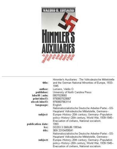 Himmler's Auxiliaries: The Volksdeutsche Mittelstelle and the German National Minorities of Europe, 1933-1945