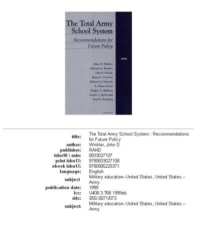 The Total Army School System: Recommendations For Future Policy