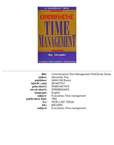 Commonsense Time Management (Worksmart Series)