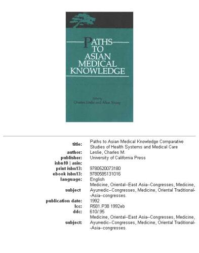 Paths to Asian Medical Knowledge (Comparative Studies of Health Systems and Medical Care)