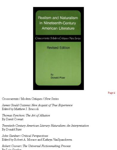 Realism and Naturalism in Nineteenth-Century American Literature, Revised Edition (Crosscurrents Modern Critiques)