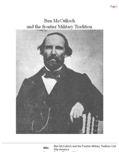 Ben Mcculloch and the Frontier Military Tradition (Civil War America)