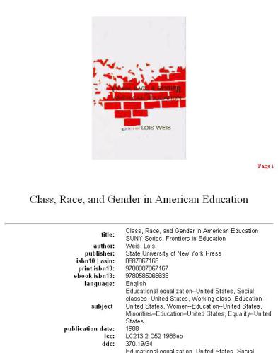 Class, Race, and Gender in American Education