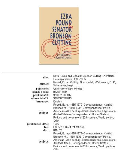 Ezra Pound and Senator Bronson Cutting: A Political Correspondence, 1930-1935