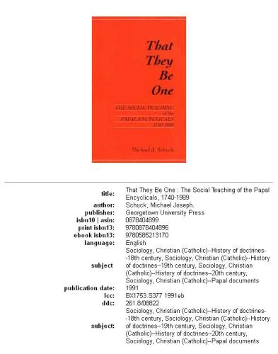 That They Be One: The Social Teaching of the Papal Encyclicals 1740-1989