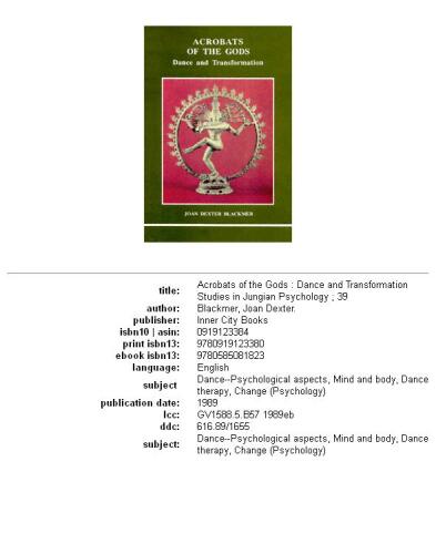 Acrobats of the Gods: Dance and Transformation (Studies in Jungian Psychology By Jungian Analysts, 39)