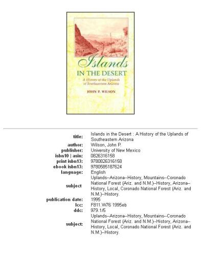 Islands in the Desert: A History of the Uplands of Southeastern Arizona