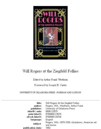 Will Rogers at the Ziegfeld Follies