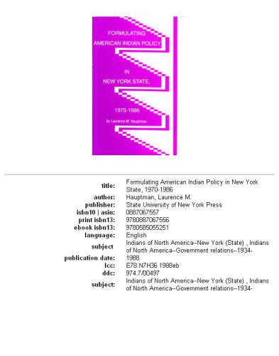 Formulating American Indian Policy in New York State, 1970-1986