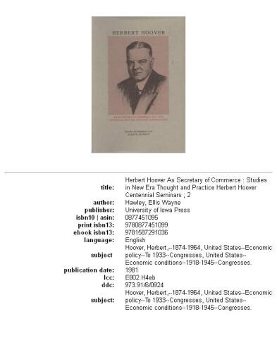 Herbert Hoover As Secretary of Commerce: Studies in New Era Thought and Practice (Herbert Hoover Centennial Seminars ; 2)