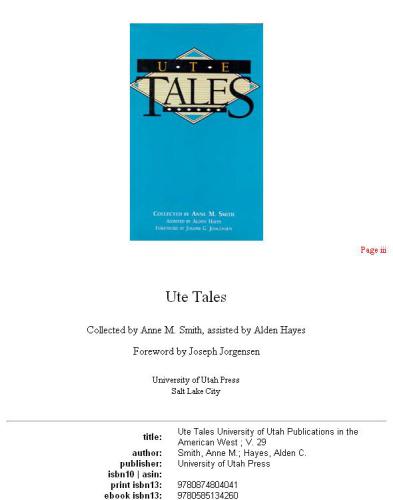 Ute Tales (University of Utah Publications in the American West)