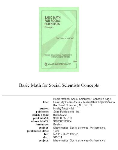 Basic Math for Social Scientists: Concepts (Quantitative Applications in the Social Sciences)