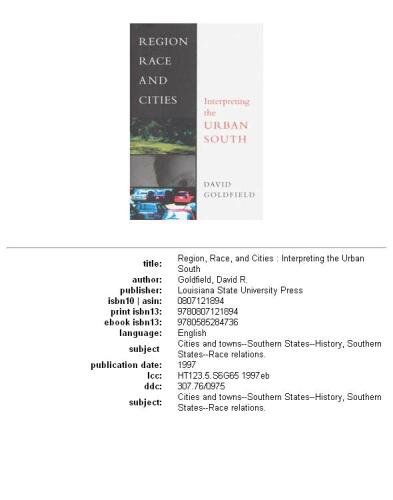 Region, Race and Cities: Interpreting the Urban South