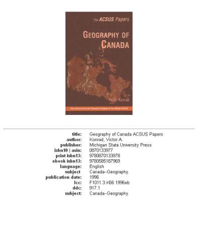 Geography of Canada (Acsus Papers)