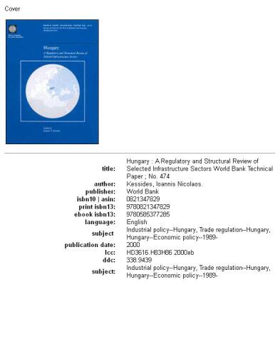 Hungary: A Regulatory and Structural Review of Selected Infrastructure Sectors (World Bank Technical Paper)