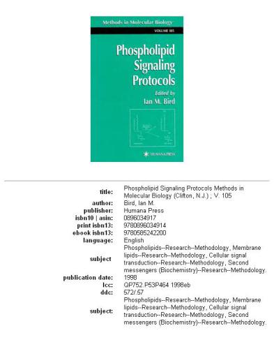 Phospholipid Signaling Protocols (Methods in Molecular Biology Vol 105)