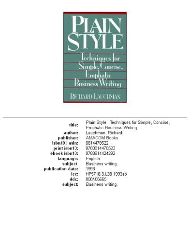 Plain Style: Techniques for Simple, Concise, Emphatic Business Writing