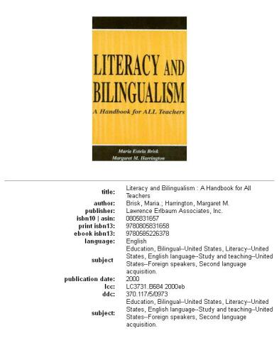 Literacy and Bilingualism: A Handbook for ALL Teachers