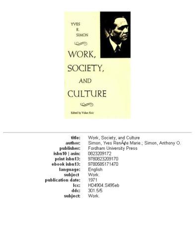 Work, Society and Culture (Rose Hill Book)