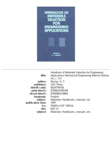 Handbook of Materials Selection for Engineering Applications (Mechanical Engineering (Marcell Dekker))