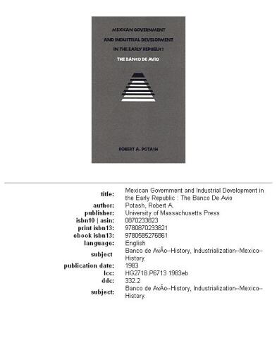 Mexican Government and Industrial Development in the Early Republic: The Banco De Avio