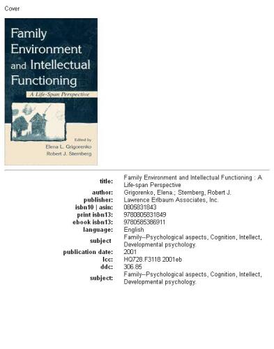 Family Environment and Intellectual Functioning: A Life-span Perspective