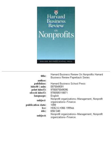 Harvard Business Review on Nonprofits