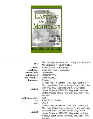 The Lasting of the Mohicans: History of an American Myth (Studies in Popular Culture)