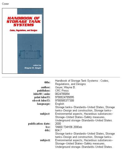 Handbook of Storage Tank Systems: Codes: Regulations, and Designs