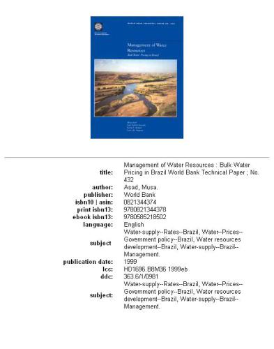 Management of Water Resources: Bulk Water Pricing in Brazil (World Bank Technical Paper)