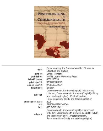 Postcolonizing the Commonwealth: Studies in Literature and Culture