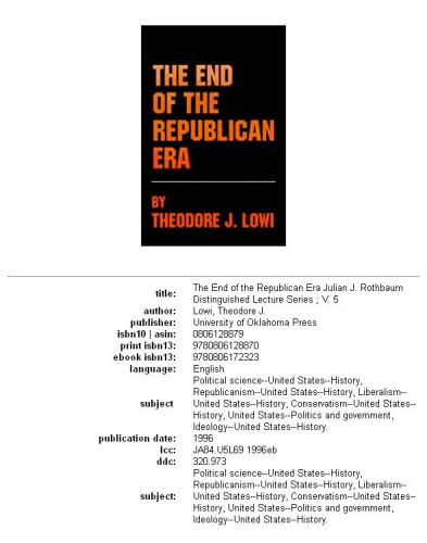 The End of the Republican Era (Julian J. Rothbaum Distinguished Lecture Series , Vol 5)