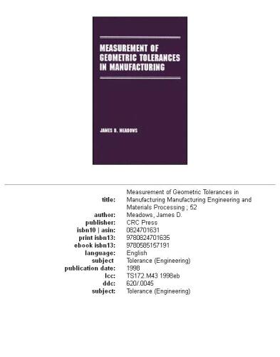 Measurement of Geometric Tolerances in Manufacturing (Manufacturing Engineering and Materials Processing)