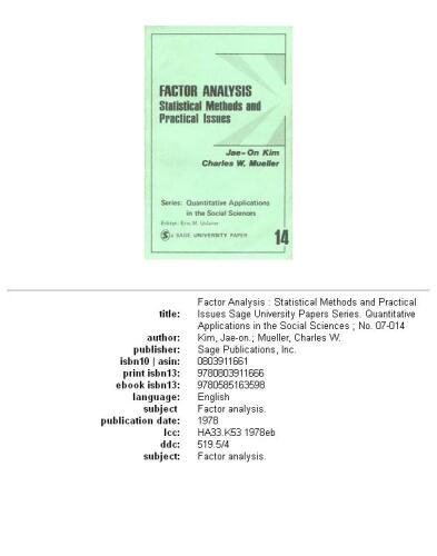 Factor Analysis: Statistical Methods and Practical Issues (Quantitative Applications in the Social Sciences)