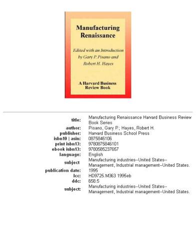 Manufacturing Renaissance (A Harvard Business Review Book)