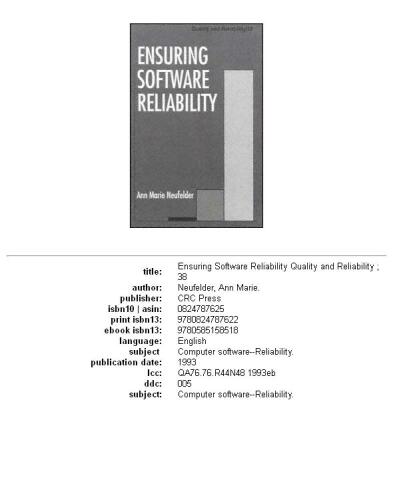 Ensuring Software Reliability (Quality and Reliability)